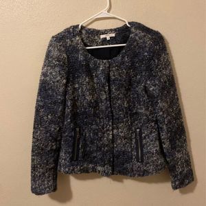 Virgin Wool Blend Blazer Jacket Blue Gray Jacket Button